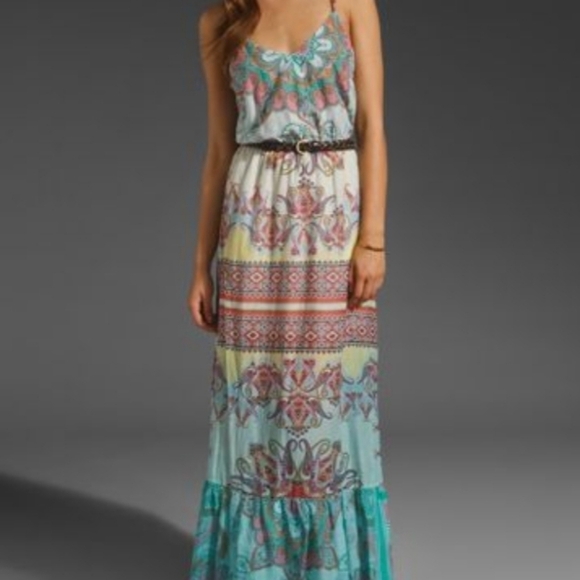 Gypsy 05 Tigra Maxi Dress Silk Tiered Leopard Print Gray Cream Size Small - Picture 5 of 9